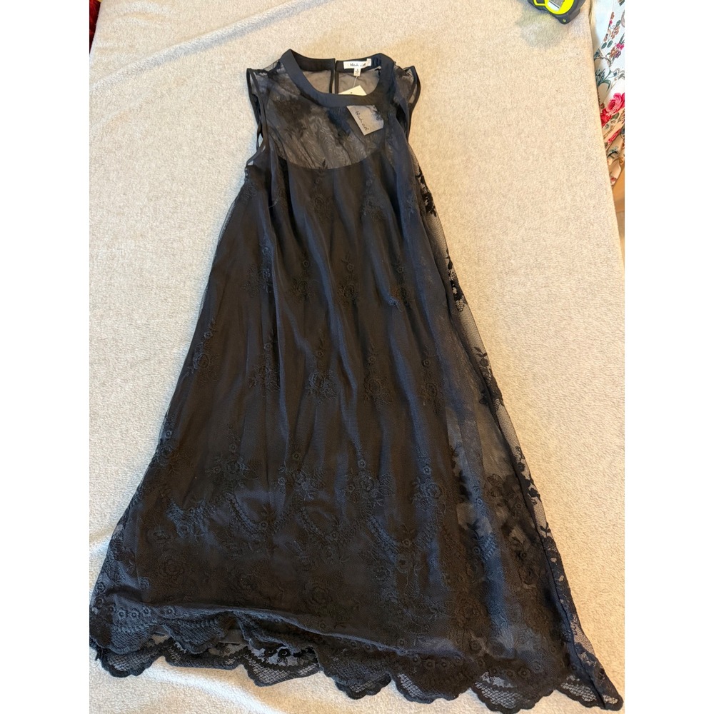 Bleu Ciel Women S Black Sheer Mesh Floral Embroidered Lace Scallop Hem Dress NWT